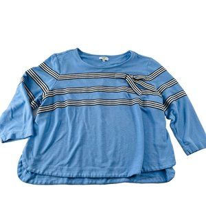 Crown &‎ Ivy Petite Womens PXL Light Blue Striped 3/4 Sleeve Top